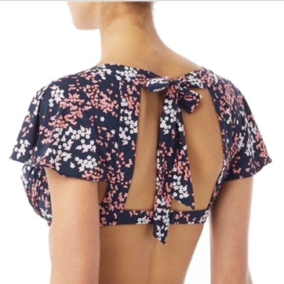 NWT Michael Kors Cap Sleeve Underwire Bikini Top in Scattered Blooms Print sz L - Picture 5 of 16